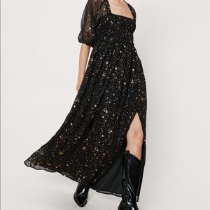Nasty Gal Star Metallic Maxi Slit Dress NWT
